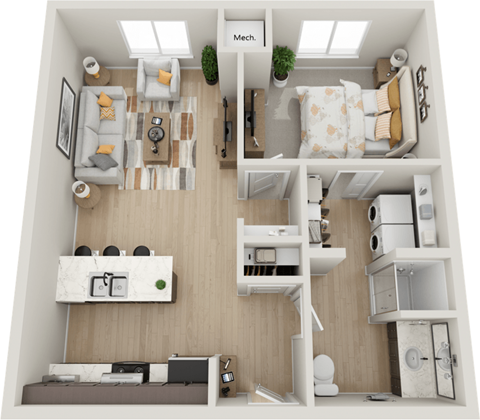Floor plan for 1 bed, 1 bath, 655 sqft